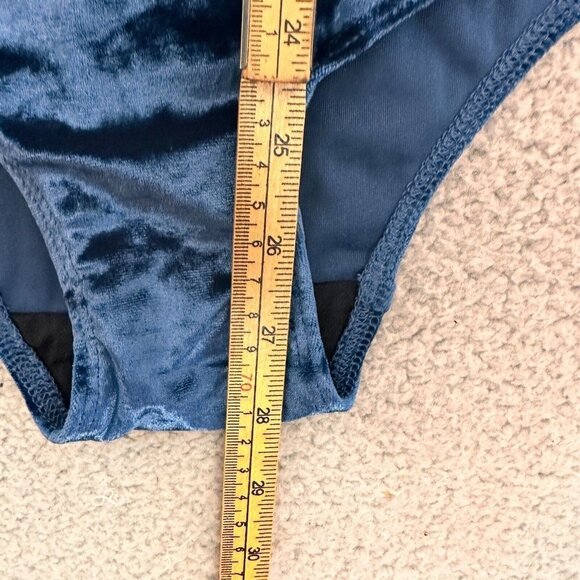 Reformation Velvet Avalon Bodysuit Womens XS Criss Cross Teal Blue - Picture 7 of 16